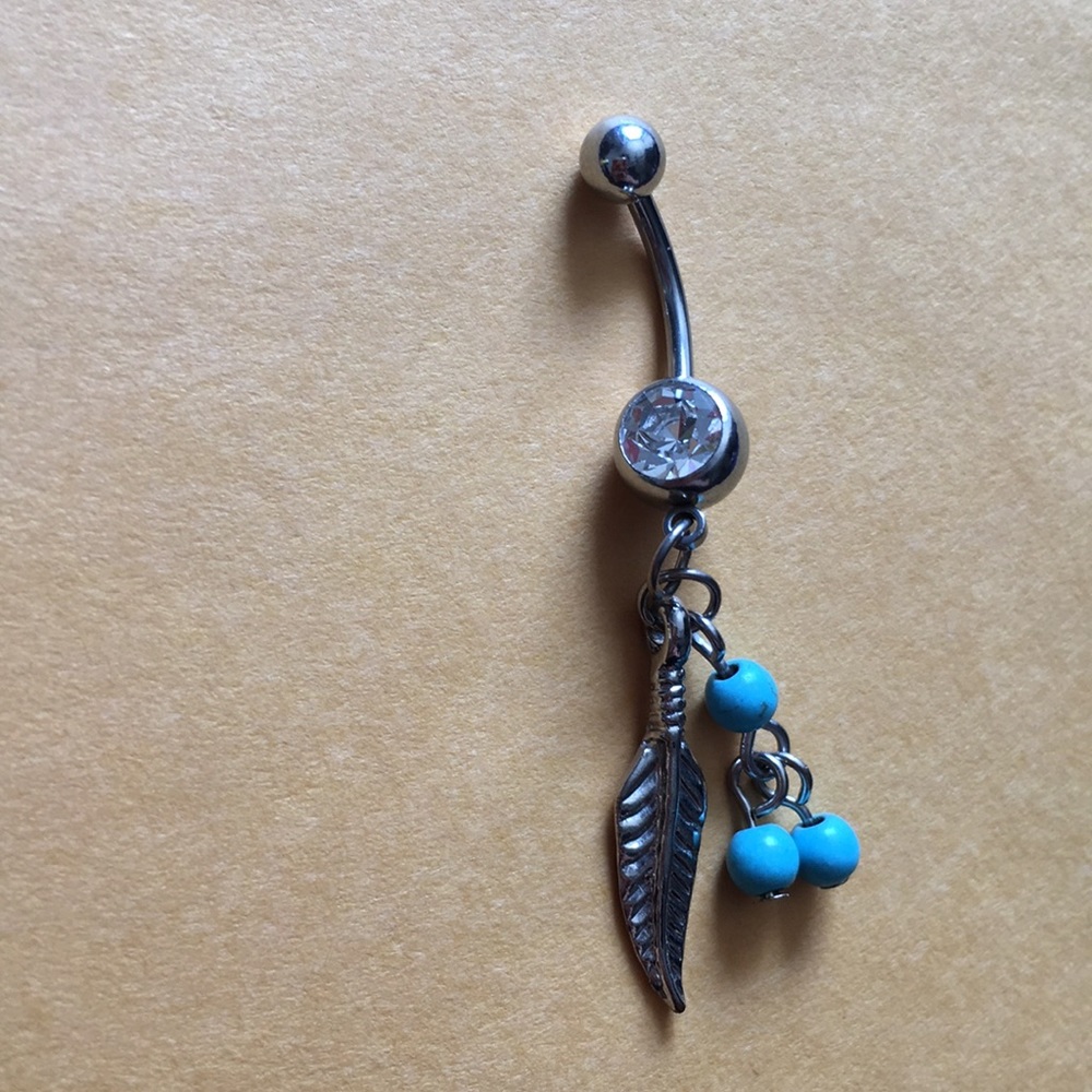 Feather dangle belly ring - Picture 2 of 3